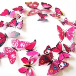 3D butterflies with magnet, house or event decorations, set of 12 pieces, rose red color